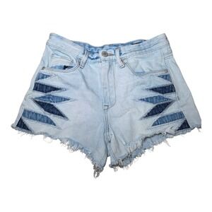 BLANKNYC The Barrow High Rise Distressed Denim Shorts Cutout Light Wash Size 25